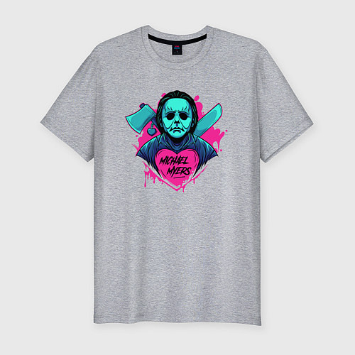 Мужская slim-футболка Майкл хэллоуин / Меланж – фото 1