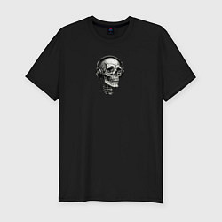 Футболка slim-fit Череп в наушниках слушает музыку, цвет: черный