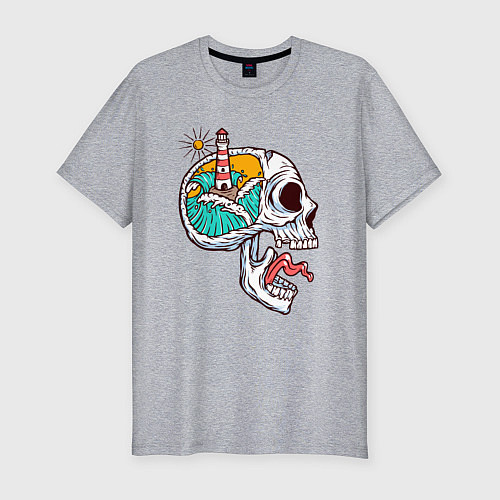 Мужская slim-футболка Маяк в черепе / Меланж – фото 1