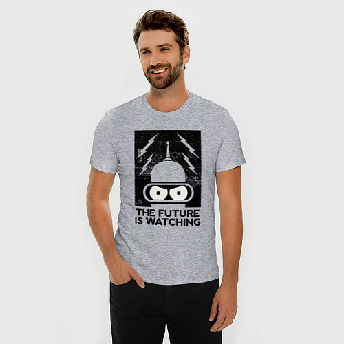 Мужская slim-футболка Бендер - будущее наблюдает / Меланж – фото 3