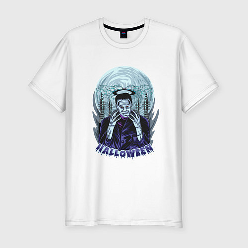 Мужская slim-футболка Хэллоуин Франкенштейн / Белый – фото 1