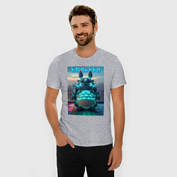 Футболка slim-fit Cyber Totoro - neon glow fantasy, цвет: меланж — фото 2