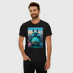 Футболка slim-fit Cyber Totoro - neon glow fantasy, цвет: черный — фото 2