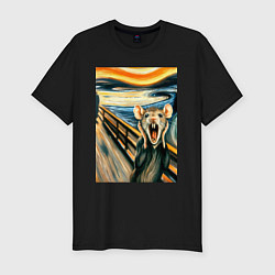 Футболка slim-fit Мышка кричит на картине Эдварда Мунка - мем искусс, цвет: черный