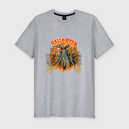 Мужская slim-футболка Хэллоуин страшилка в кукурузном поле / Меланж – фото 1