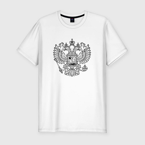 Мужская slim-футболка Россия герб символика / Белый – фото 1
