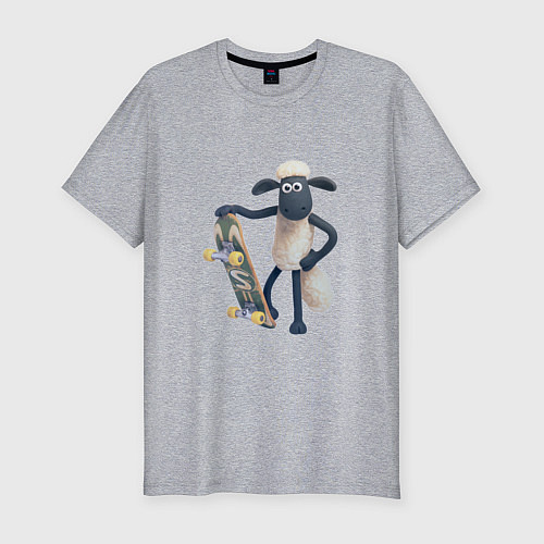 Мужская slim-футболка Барашек Шон со скейтом / Меланж – фото 1
