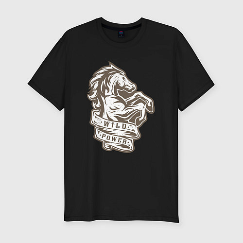 Мужская slim-футболка Конь - дикая энергия / Черный – фото 1