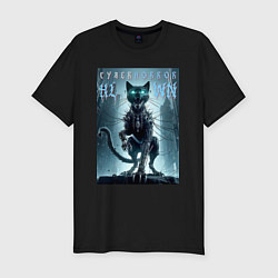 Мужская slim-футболка Cyber black cat - halloween horror fantasy