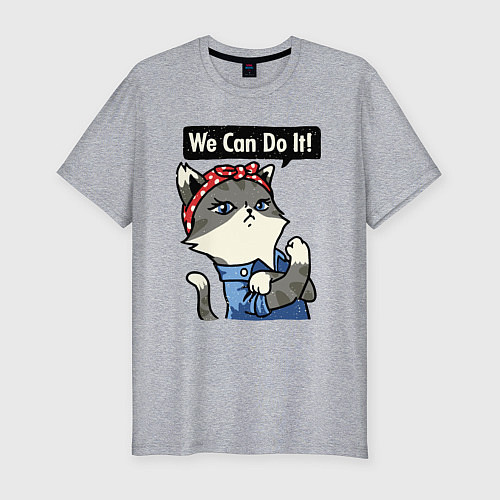 Мужская slim-футболка We can do it - cat / Меланж – фото 1