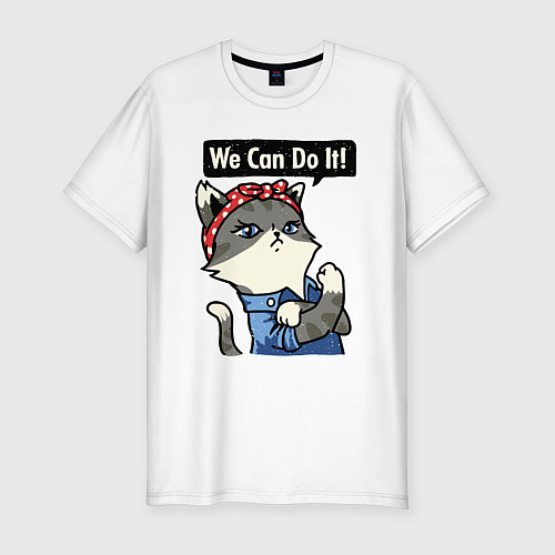 Мужская slim-футболка We can do it - cat / Белый – фото 1