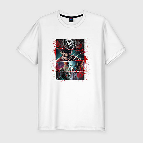 Мужская slim-футболка Halloween friends red blood / Белый – фото 1