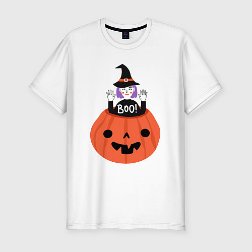 Мужская slim-футболка Ведьма в тыкве / Белый – фото 1