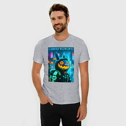 Футболка slim-fit Totoro with a pumpkin head - halloween fantasy, цвет: меланж — фото 2