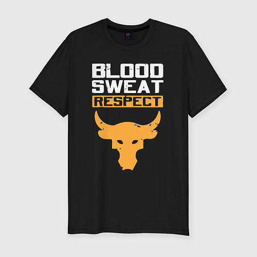 Мужская slim-футболка Blood sweet respect logo / Черный – фото 1