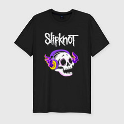 Футболка slim-fit Slipknot - неоновый череп, цвет: черный