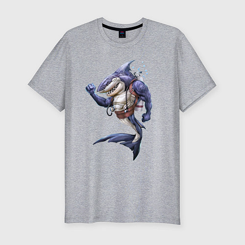 Мужская slim-футболка Акула - крутой ныряльщик / Меланж – фото 1