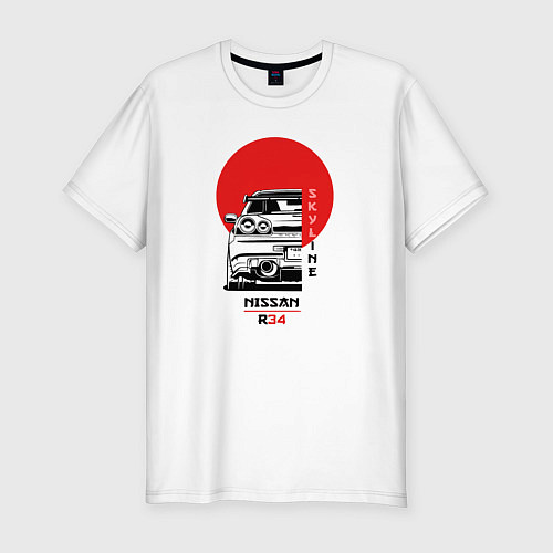 Мужская slim-футболка Nissan Skyline R34 / Белый – фото 1