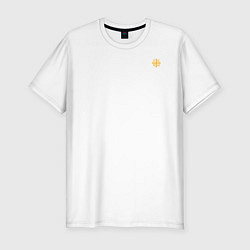 Футболка slim-fit Кто к нам с мечом придет ника большая желтая текст, цвет: белый