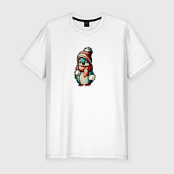 Футболка slim-fit Пингвинчик в новогодней шапочке, цвет: белый