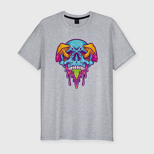 Мужская slim-футболка Череп в грибочках / Меланж – фото 1