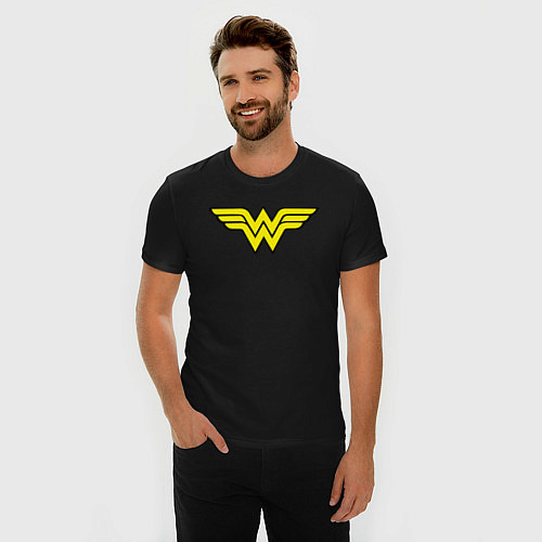 Мужская slim-футболка Wonder woman logo / Черный – фото 3