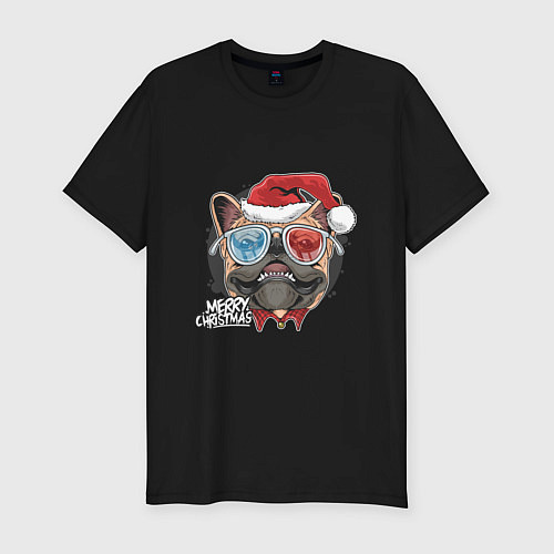 Мужская slim-футболка Новогодний мопс / Черный – фото 1