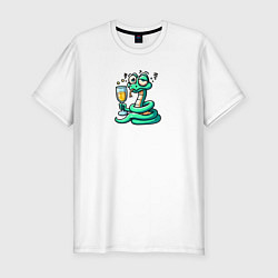 Футболка slim-fit Зеленая змея с бокалом шампанского, цвет: белый