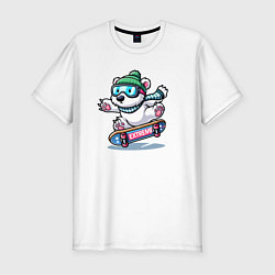 Футболка slim-fit Полярный медвежонок крутой скейтбордист - нейроарт, цвет: белый