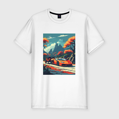 Мужская slim-футболка Одинокая ламборгини / Белый – фото 1