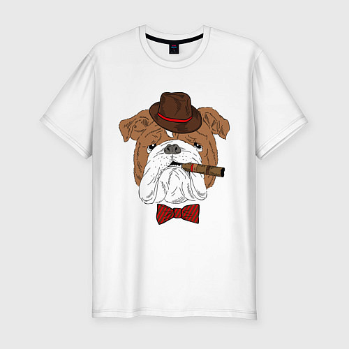 Мужская slim-футболка Английский бульдог с сигарой / Белый – фото 1