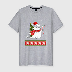 Футболка slim-fit New year cat with candy, цвет: меланж