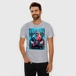 Футболка slim-fit Медведь на кибер троне - нейроарт, цвет: меланж — фото 2