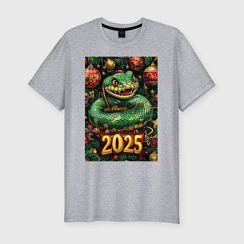 Мужская slim-футболка Новогодняя змейка НГ 2025 / Меланж – фото 1