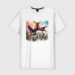 Футболка slim-fit Spider-Man watercolor sketch - ai art fantasy, цвет: белый