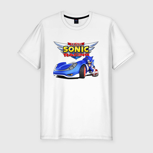 Мужская slim-футболка Cool hedgehog - Sonic racing team / Белый – фото 1