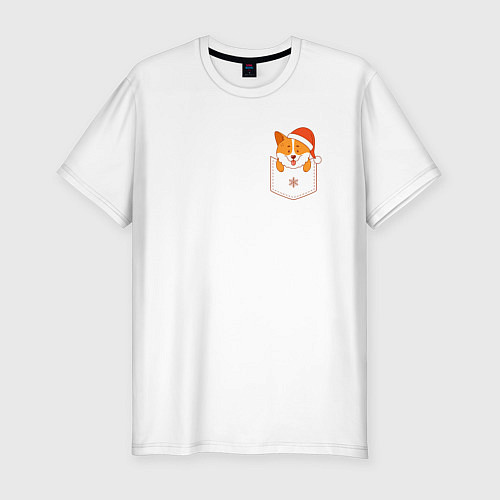 Мужская slim-футболка Новогодний корги в кармашке / Белый – фото 1