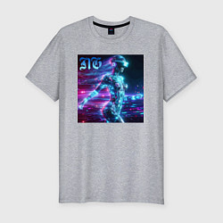 Футболка slim-fit Neon cyber girl - ai art, цвет: меланж