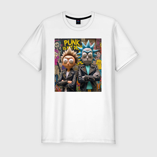 Мужская slim-футболка Rick an Morty - punk is not dead / Белый – фото 1