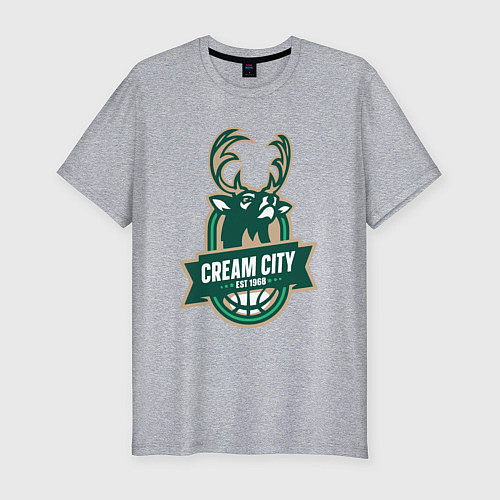 Мужская slim-футболка Milwaukee Bucks cream city / Меланж – фото 1