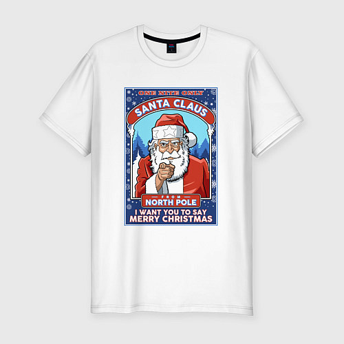 Мужская slim-футболка Santa Claus north pole / Белый – фото 1