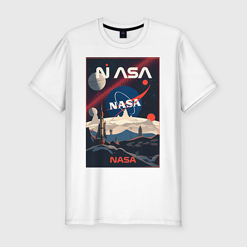 Мужская slim-футболка NASA ретро / Белый – фото 1