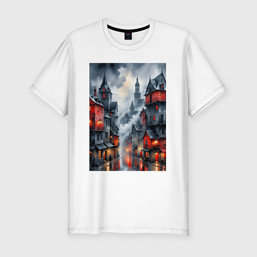 Мужская slim-футболка Туманные улицы Лондона / Белый – фото 1
