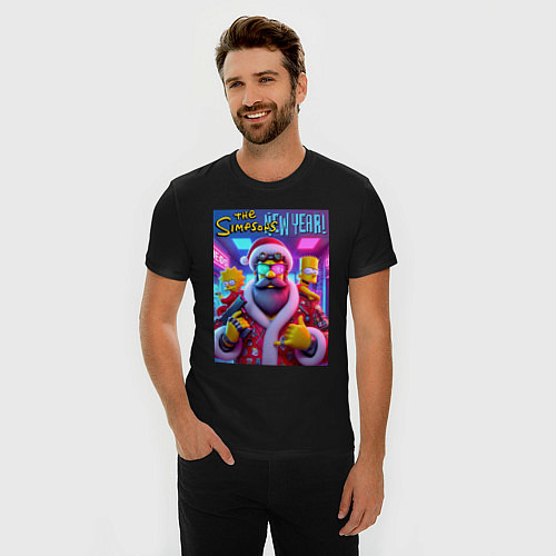 Мужская slim-футболка Simpsons new year - ai art fantasy / Черный – фото 3