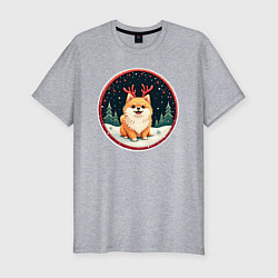 Футболка slim-fit Милый померанец с оленьими рожками, цвет: меланж