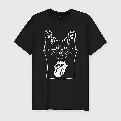 Мужская slim-футболка Rolling Stones - cat rock / Черный – фото 1