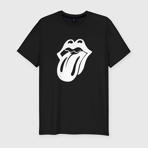 Мужская slim-футболка Rolling Stones - white logo / Черный – фото 1