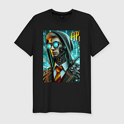 Футболка slim-fit Cyber Harry Potter - ai art fantasy, цвет: черный