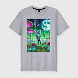 Футболка slim-fit Морти потерял Рика на мухоморной планете, цвет: меланж