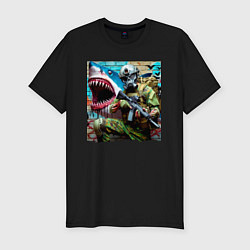 Футболка slim-fit Shark and warrior - graffiti, цвет: черный